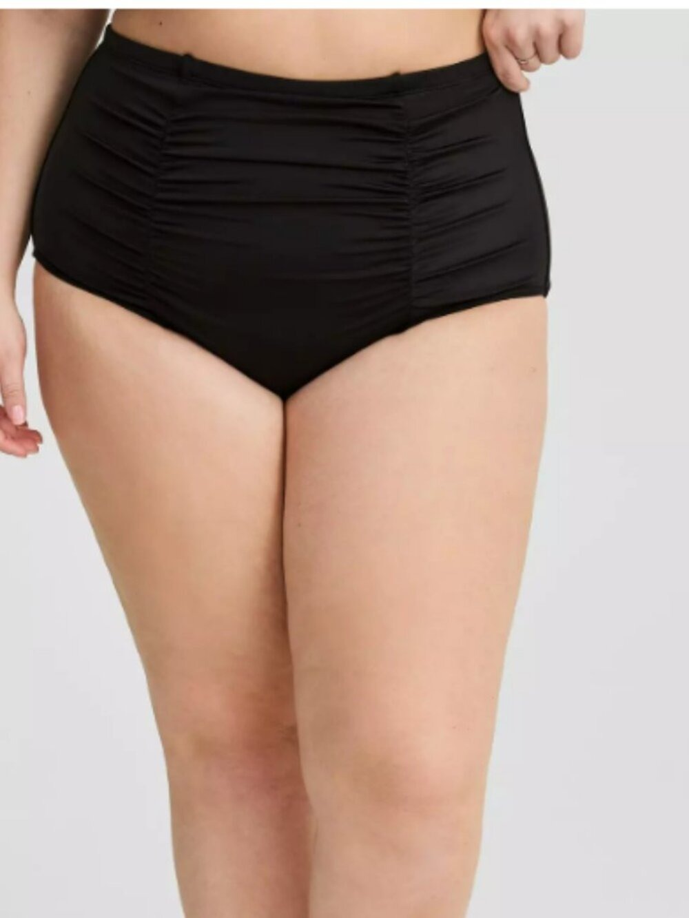 Torrid High Rise Ruched Swim Bottom Cheeky Black Plus Size 2X Tummy Control